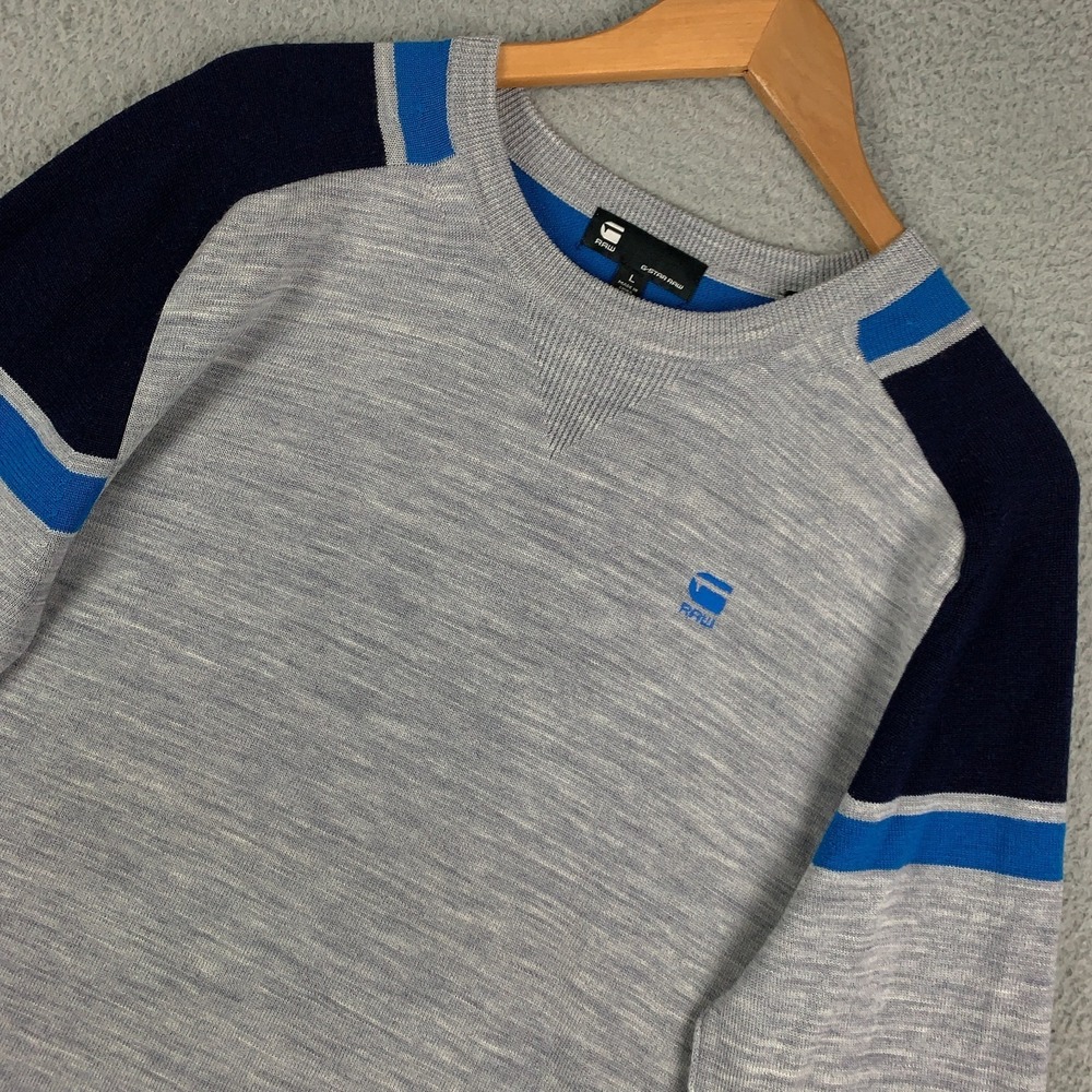 G-Star Raw Merino Core Block Sweater Mens Large Gray Knit Crewneck Pullover $140